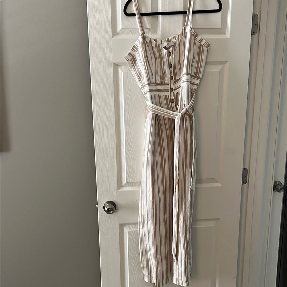 LOFT Striped Jumpsuit in Cream and Brown